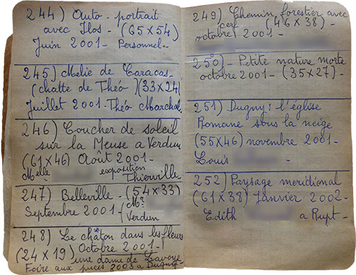 Pages du petit carnet dans les années 2001.