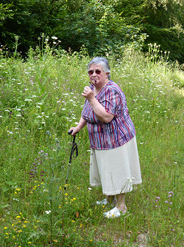 Ginou observe les fleurs dans les bois de Dugny-sur-Meuse (2016).