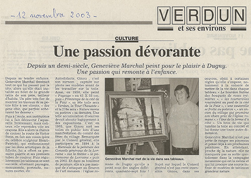 Un portrait dédié à Ginou dans l'Est Républicain du 12 novembre 2003.