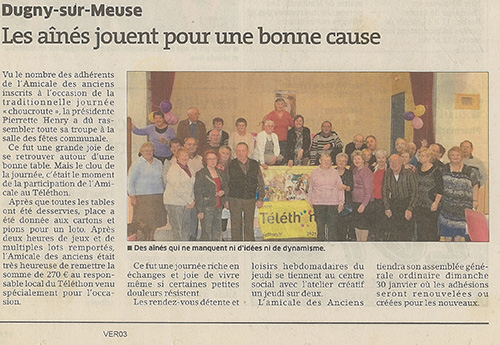 Un article de 2010 sur la participation de l'association des anciens au profit du Téléthon.