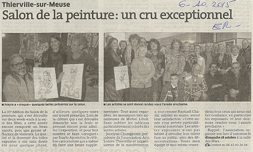 Ginou en photo pour la 35ème édition du salon de peinture de Thierville-sur-Meuse (Est Républicain du 06 octobre 2015).